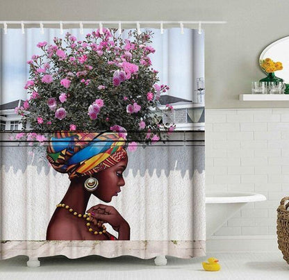 Art Design Shower Curtain - Graffiti Elephant & African Girl Variants - Pacisia
