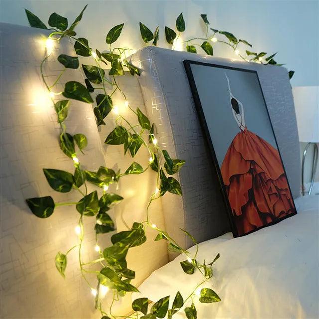 Flower Green Leaf String Lights Artificial Vine Fairy Lights Battery Powered Christmas Tree Garland Light for Weeding Home Decor - Pacisia