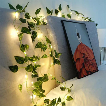 Flower Green Leaf String Lights Artificial Vine Fairy Lights Battery Powered Christmas Tree Garland Light for Weeding Home Decor - Pacisia