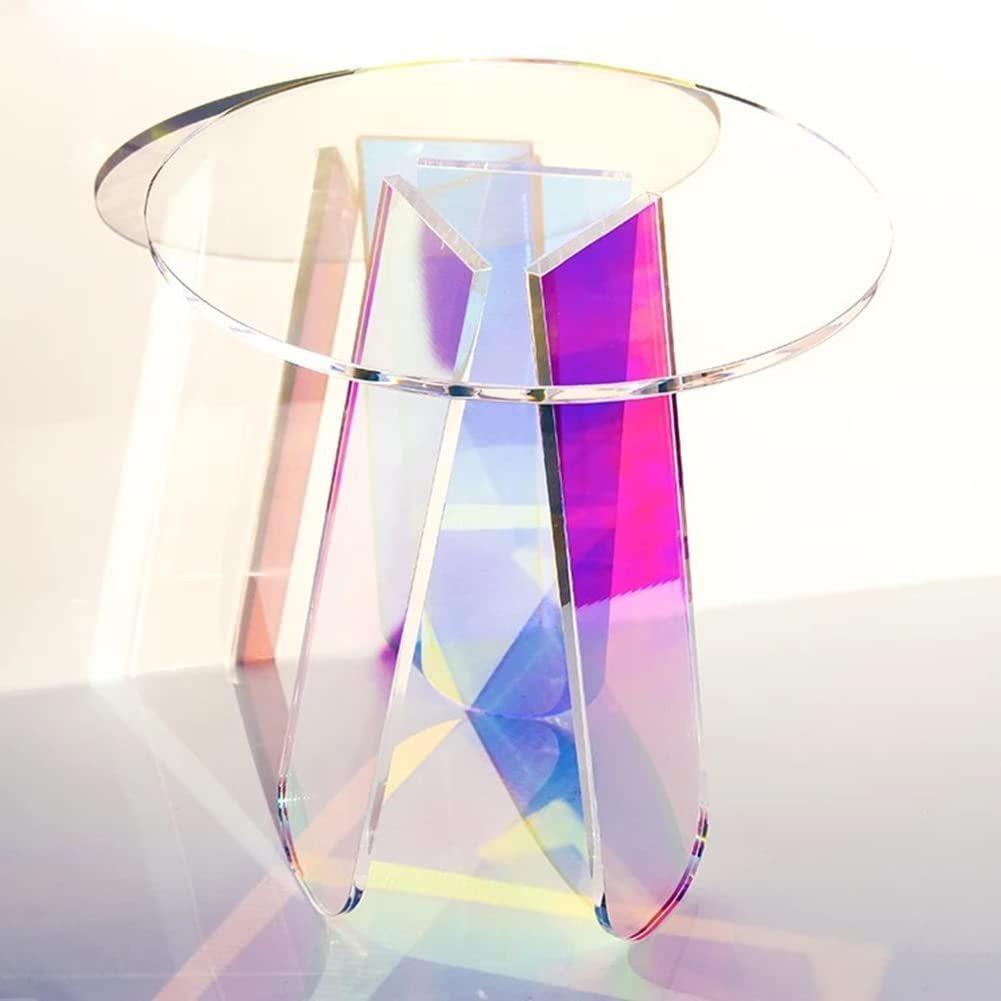 Acrylic Rainbow Color Coffee Table, Iridescent Glass End Table Round Side Table Modern Accent TV Table for Living Bed Room Decoration,small,Amazon Banned - Pacisia