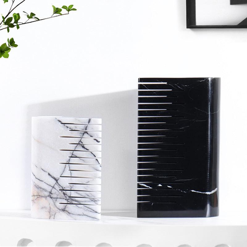 Black And White Marble Flat Vase - Pacisia