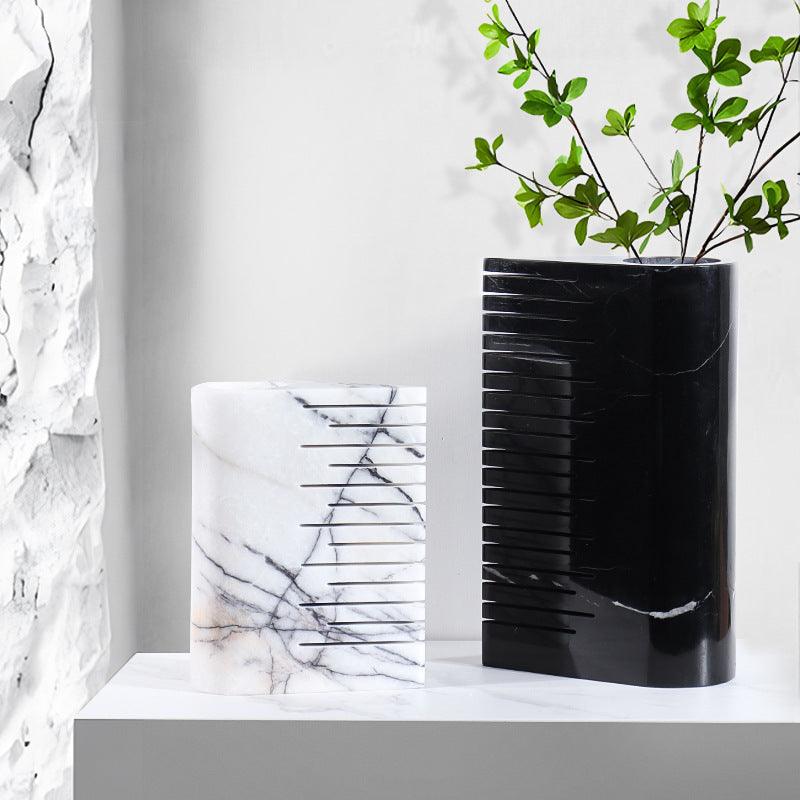 Black And White Marble Flat Vase - Pacisia