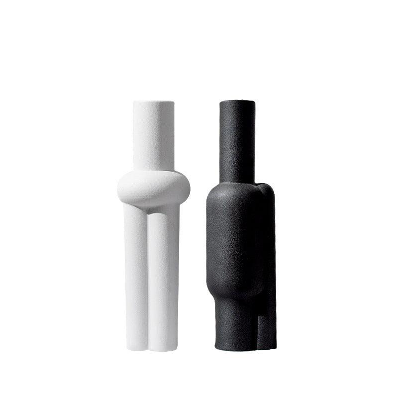 Black And White Matte Special-shaped Ceramic Vase Creative Frosted Soft Decoration - Pacisia