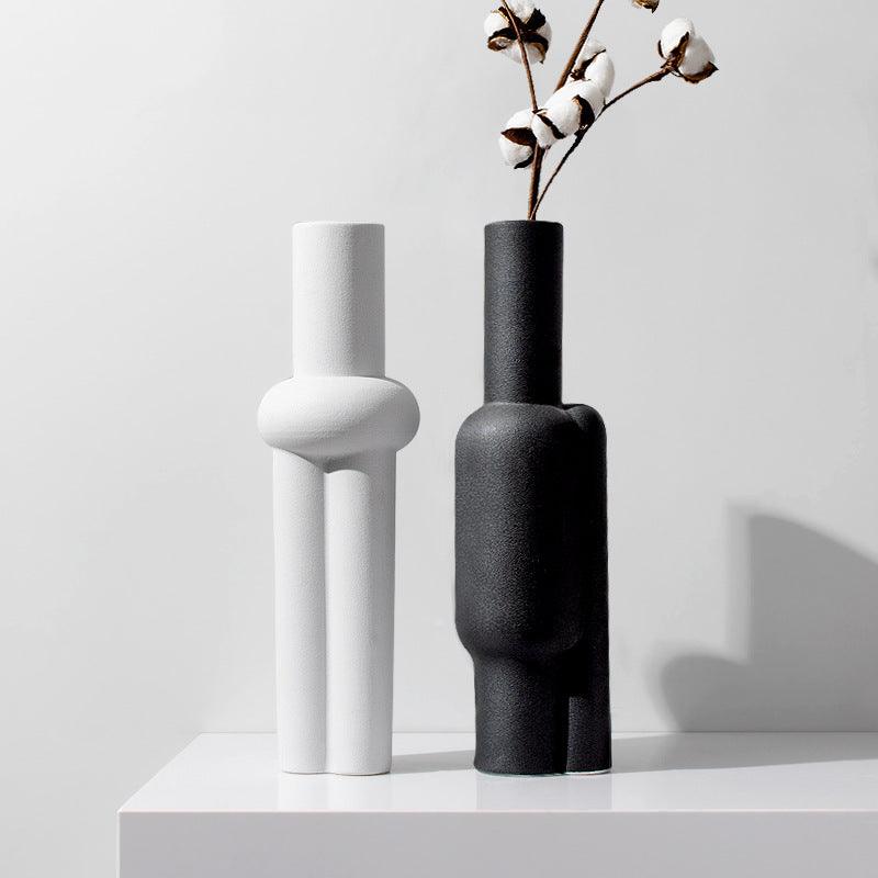 Black And White Matte Special-shaped Ceramic Vase Creative Frosted Soft Decoration - Pacisia