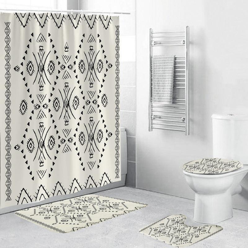 Black And White Pattern Waterproof Green Shower Curtain - Pacisia