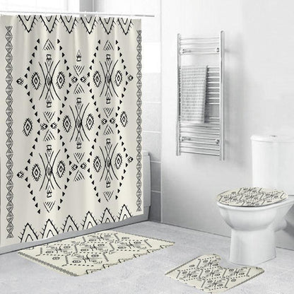 Black And White Pattern Waterproof Green Shower Curtain - Pacisia