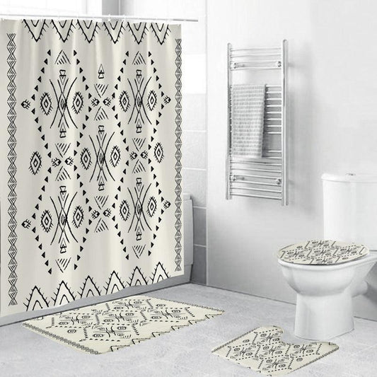 Black And White Pattern Waterproof Green Shower Curtain - Pacisia