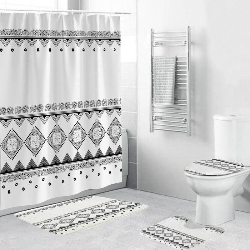 Black And White Pattern Waterproof Green Shower Curtain - Pacisia