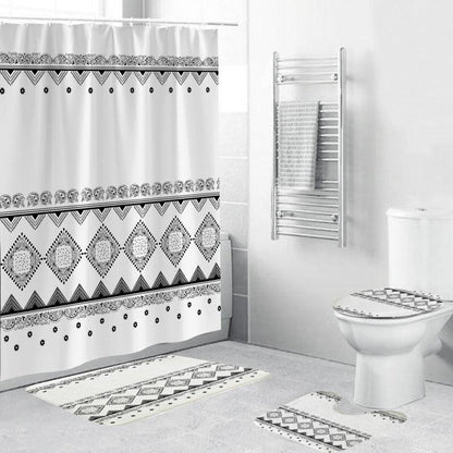 Black And White Pattern Waterproof Green Shower Curtain - Pacisia