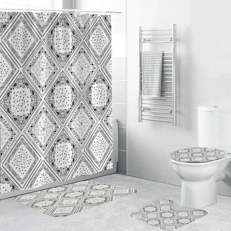 Black And White Pattern Waterproof Green Shower Curtain - Pacisia
