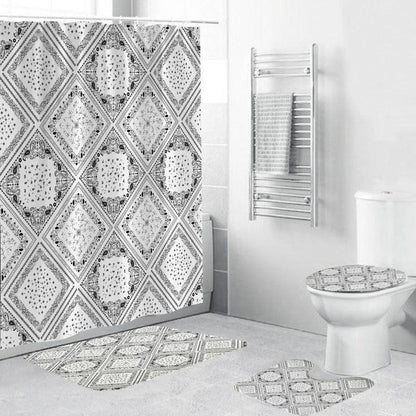 Black And White Pattern Waterproof Green Shower Curtain - Pacisia