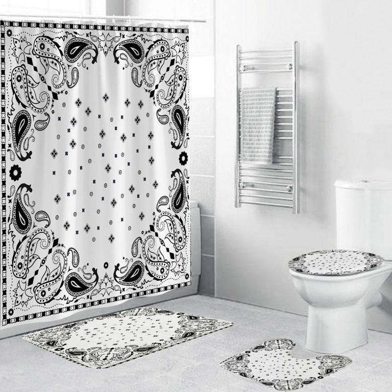 Black And White Pattern Waterproof Green Shower Curtain - Pacisia