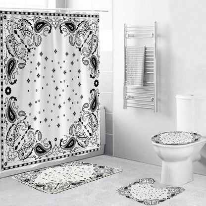 Black And White Pattern Waterproof Green Shower Curtain - Pacisia