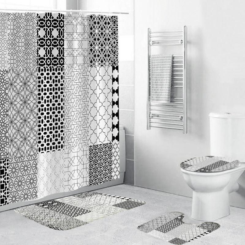 Black And White Pattern Waterproof Green Shower Curtain - Pacisia