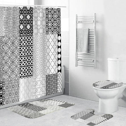 Black And White Pattern Waterproof Green Shower Curtain - Pacisia