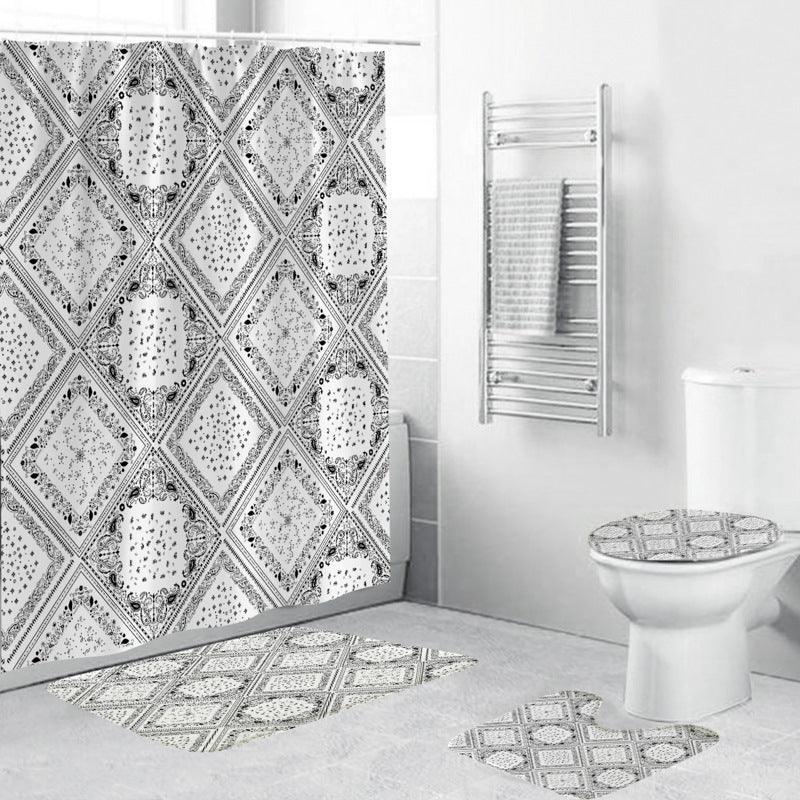 Black And White Pattern Waterproof Green Shower Curtain - Pacisia