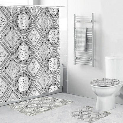 Black And White Pattern Waterproof Green Shower Curtain - Pacisia