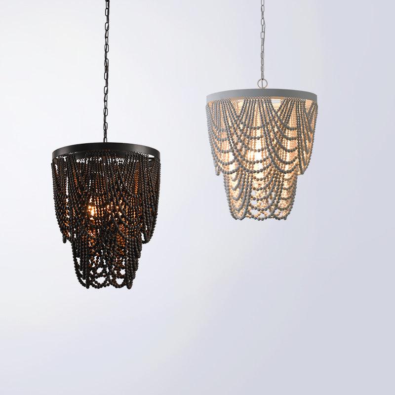 Bohemian Style Wooden Bead Chandelier In Living Room - Pacisia