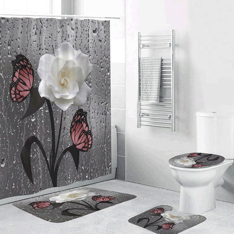 Butterfly Flower Scenery Waterproof Shower Curtain Bathroom Landscape - Pacisia