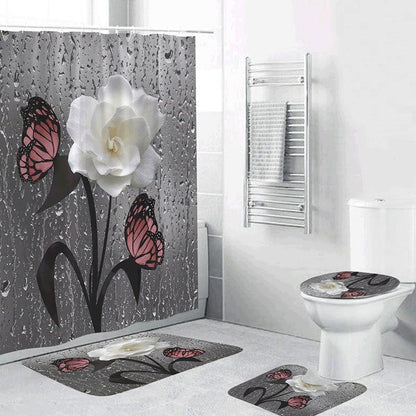 Butterfly Flower Scenery Waterproof Shower Curtain Bathroom Landscape - Pacisia