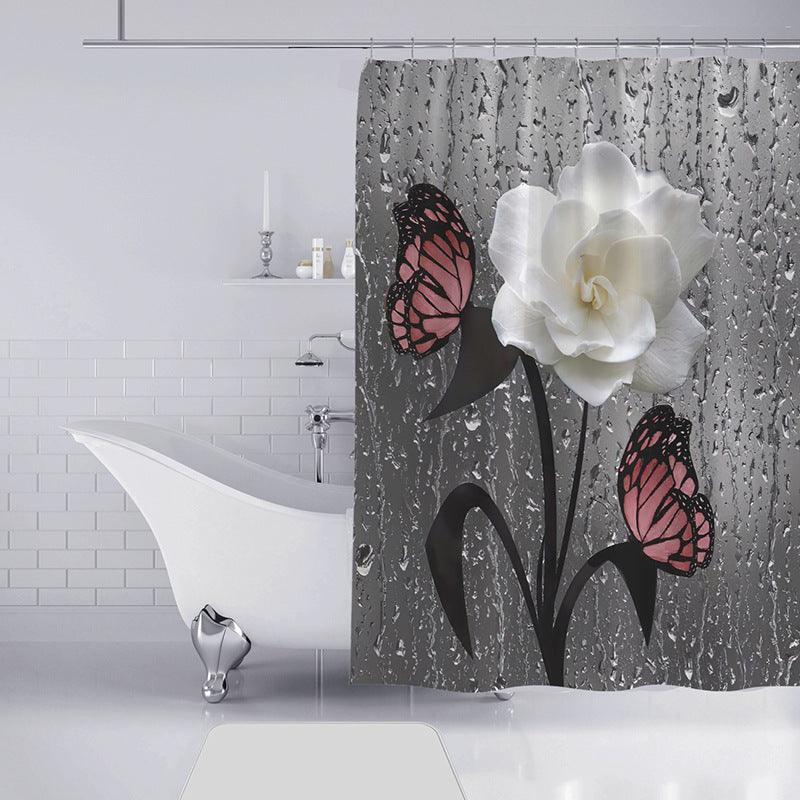 Butterfly Flower Scenery Waterproof Shower Curtain Bathroom Landscape - Pacisia