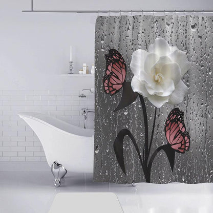 Butterfly Flower Scenery Waterproof Shower Curtain Bathroom Landscape - Pacisia