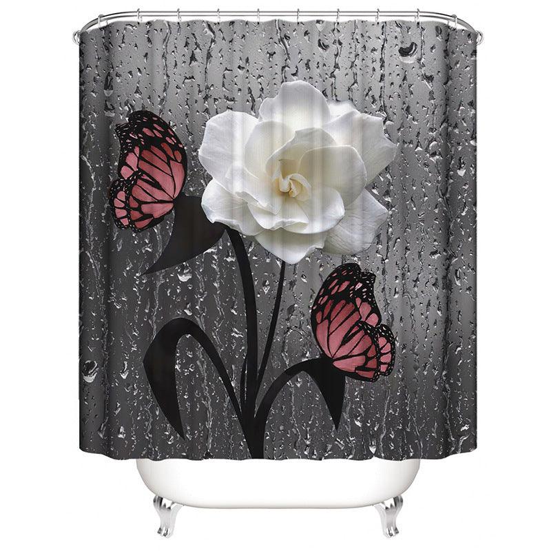 Butterfly Flower Scenery Waterproof Shower Curtain Bathroom Landscape - Pacisia