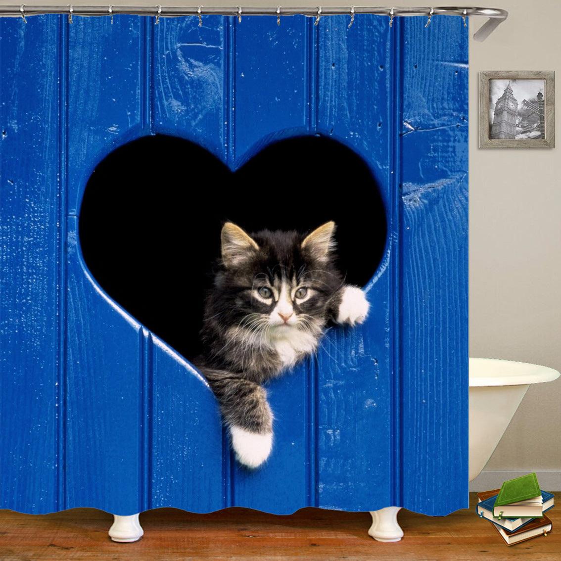 Cat shower curtains bathroom shower curtain Cute 3D fabric shower curtain with hooks funny waterproof shower curtain or Mat - Pacisia
