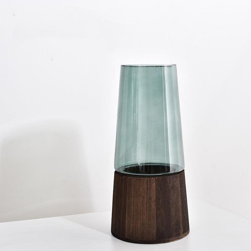 Wooden Barrel Transparent Glass Vase Living Room Dried Flowers Flower Arrangement Decoration Desktop Floral Ornaments - Pacisia