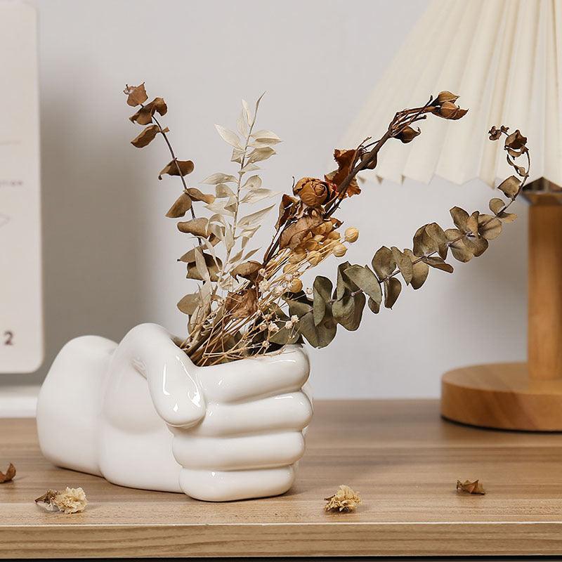 Nordic Ceramic Vase Crafts Creative Gesture Vase Living Room Simple Flower Arrangement Cat's Paw Vase - Pacisia