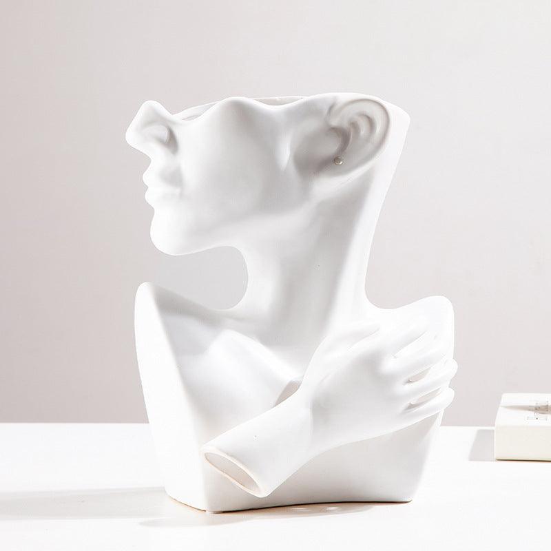 Ceramic human face art vase floral - Pacisia