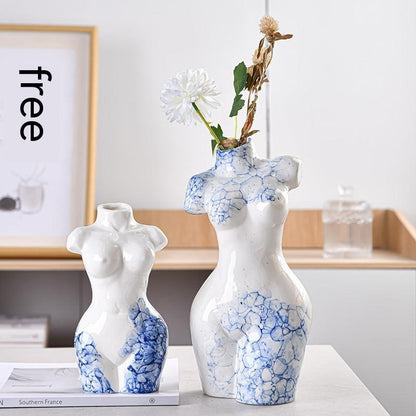 Ceramic Vase Decoration Art Body Small Blue And White Texture Homestay - Pacisia