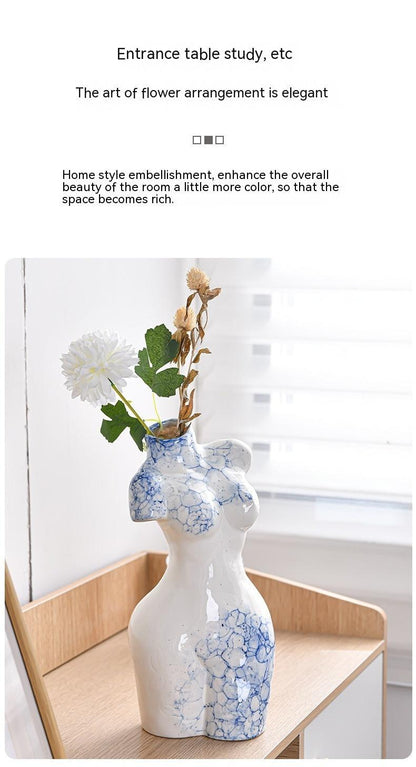 Ceramic Vase Decoration Art Body Small Blue And White Texture Homestay - Pacisia