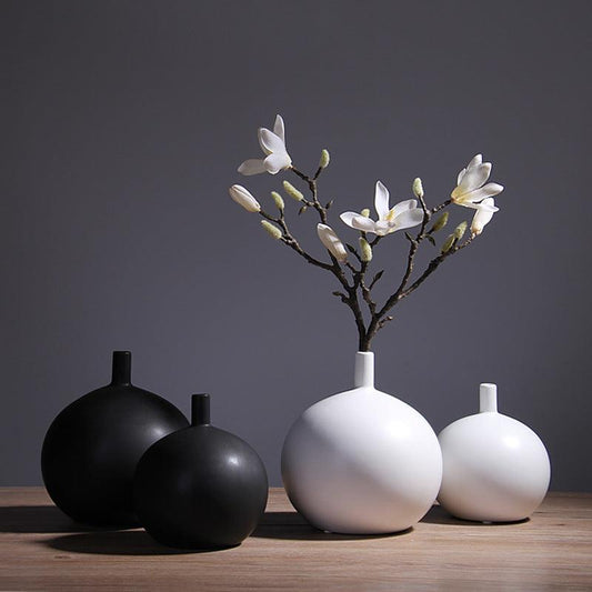 Ceramic VaseSimple Style Black And White Matte Vase TV Cabinet Entrance - Pacisia