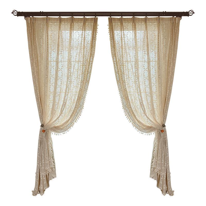 Cotton Linen Crochet Hollow Living Room Curtains - Pacisia