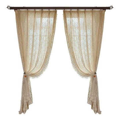Cotton Linen Crochet Hollow Living Room Curtains - Pacisia
