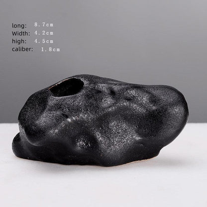 Creative Black Small Stone Simple Stoneware Vase - Pacisia