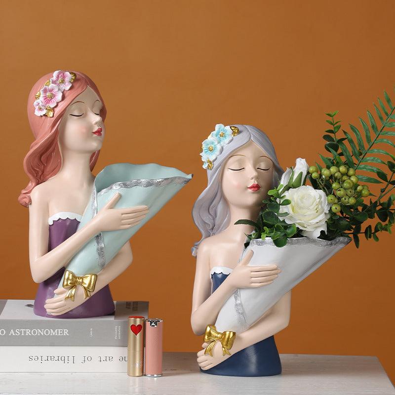 Creative Bouquet girl Decoration Living Room TV Cabinet Flower Arrangement Vase Soft Resin Crafts Girlfriend Birthday Gift - Pacisia