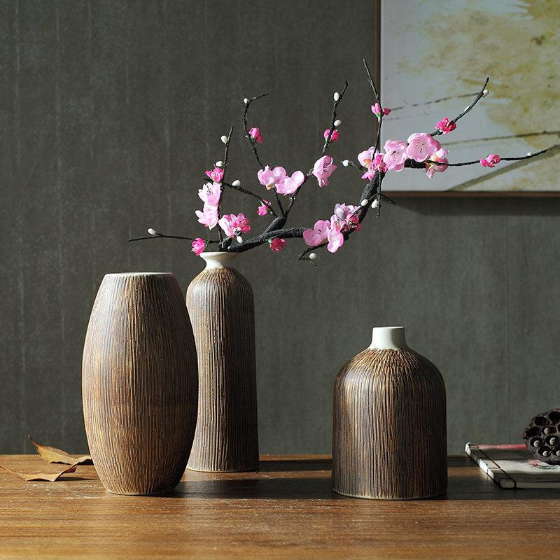 Creative Chinese Style Vase Three-piece Set Simple And Fashionable Wood Grain - Pacisia