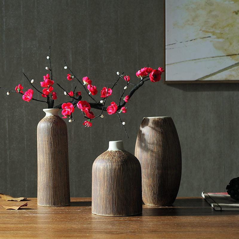 Creative Chinese Style Vase Three-piece Set Simple And Fashionable Wood Grain - Pacisia