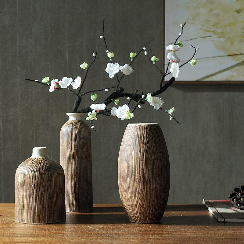 Creative Chinese Style Vase Three-piece Set Simple And Fashionable Wood Grain - Pacisia