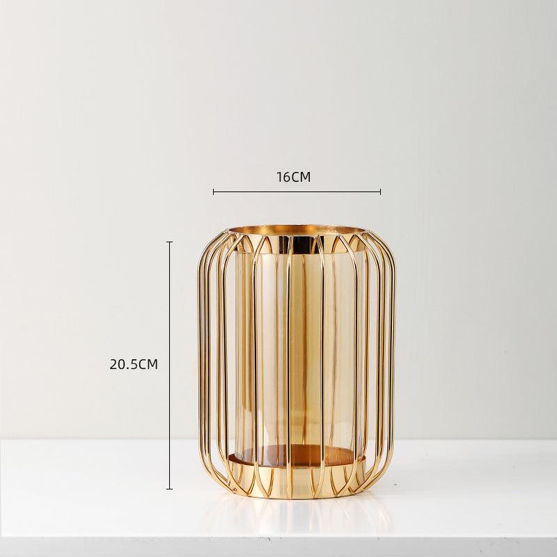 Creative Nordic Light Luxury Iron Lantern Glass Vase Living Room Dining Table Desktop Flower Arrangement Soft Decoration Ornaments Floral - Pacisia