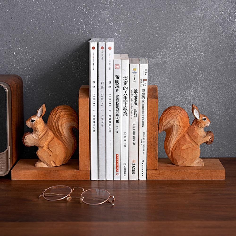 Creative Solid Wood Bookend Squirrel Book Stand - Pacisia