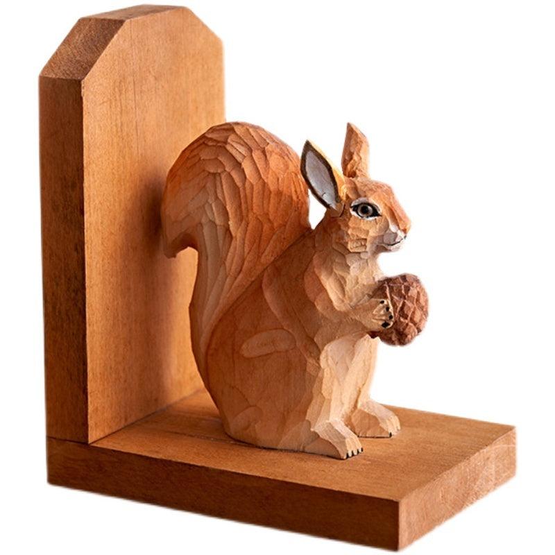Creative Solid Wood Bookend Squirrel Book Stand - Pacisia