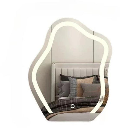 Cute Led Mirror Lamp Wall Irregular Modern Design Cosmetic Design Wavy Mirror Asymmetrical Table Home Decor - Pacisia