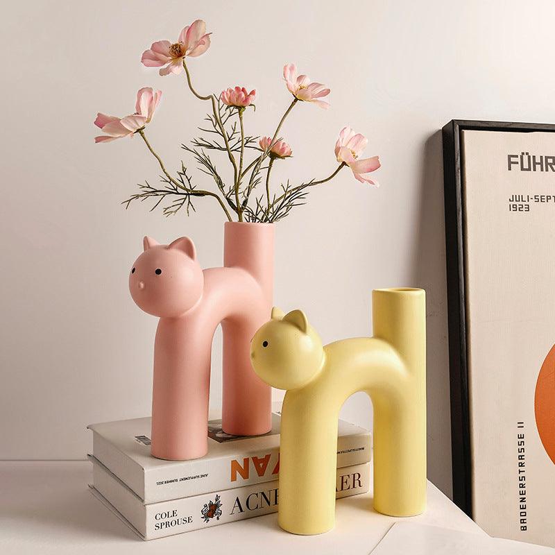 Cute Tube Cat Vase Living Room Home Desktop Decoration Home Decor - Pacisia