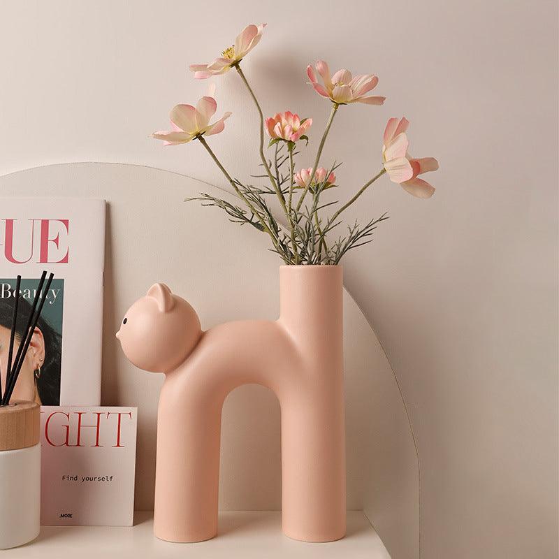 Cute Tube Cat Vase Living Room Home Desktop Decoration Home Decor - Pacisia