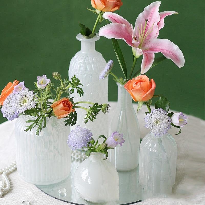White Blue Glass Small Vase Living Room Flower Arrangement Decoration High Sense Niche Morandi Restaurant Decoration - Pacisia