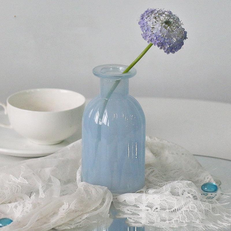 White Blue Glass Small Vase Living Room Flower Arrangement Decoration High Sense Niche Morandi Restaurant Decoration - Pacisia
