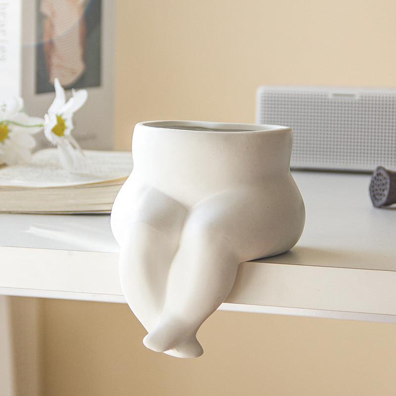 Decorative Ceramic Vase Sculpture White Flower Vessel - Pacisia